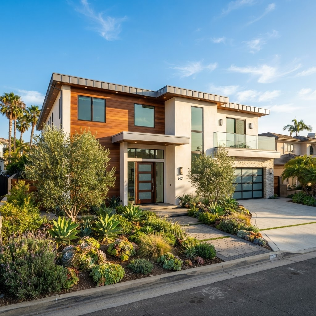 Newly renovated Southern California home exterior with fresh stucco